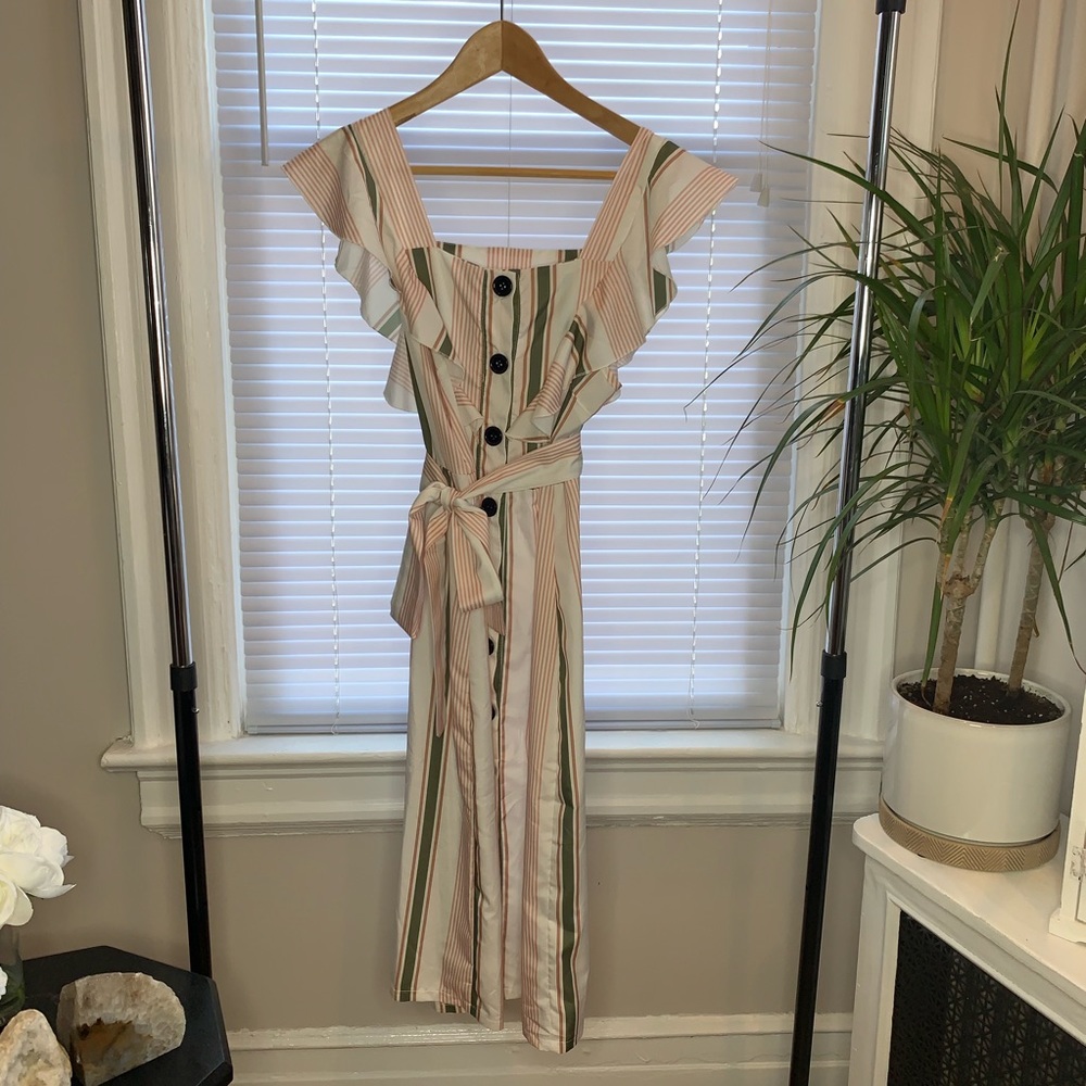 Button Front Ruffle Striped Dress - Picture 2 of 3